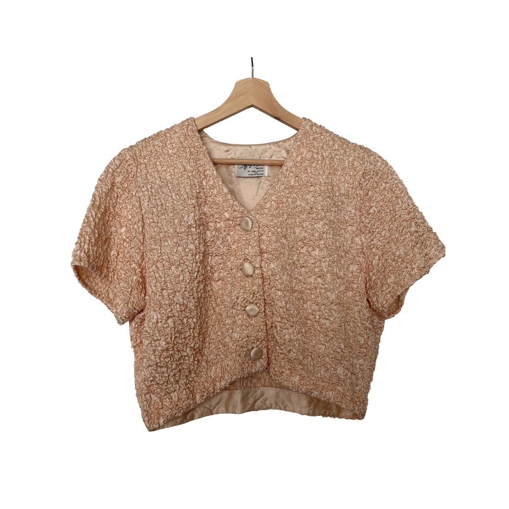 Jeffrey & Dara Petite Coquette Vintage Peach Popcorn Crinkle Cropped Blouse 12P